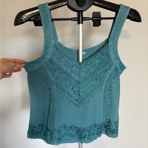Embroidered Teal Tank Top